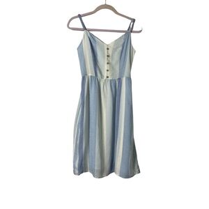 Joie Linen/ Rayon blend chambray blue/ off white vertical stripe sundress sz 2